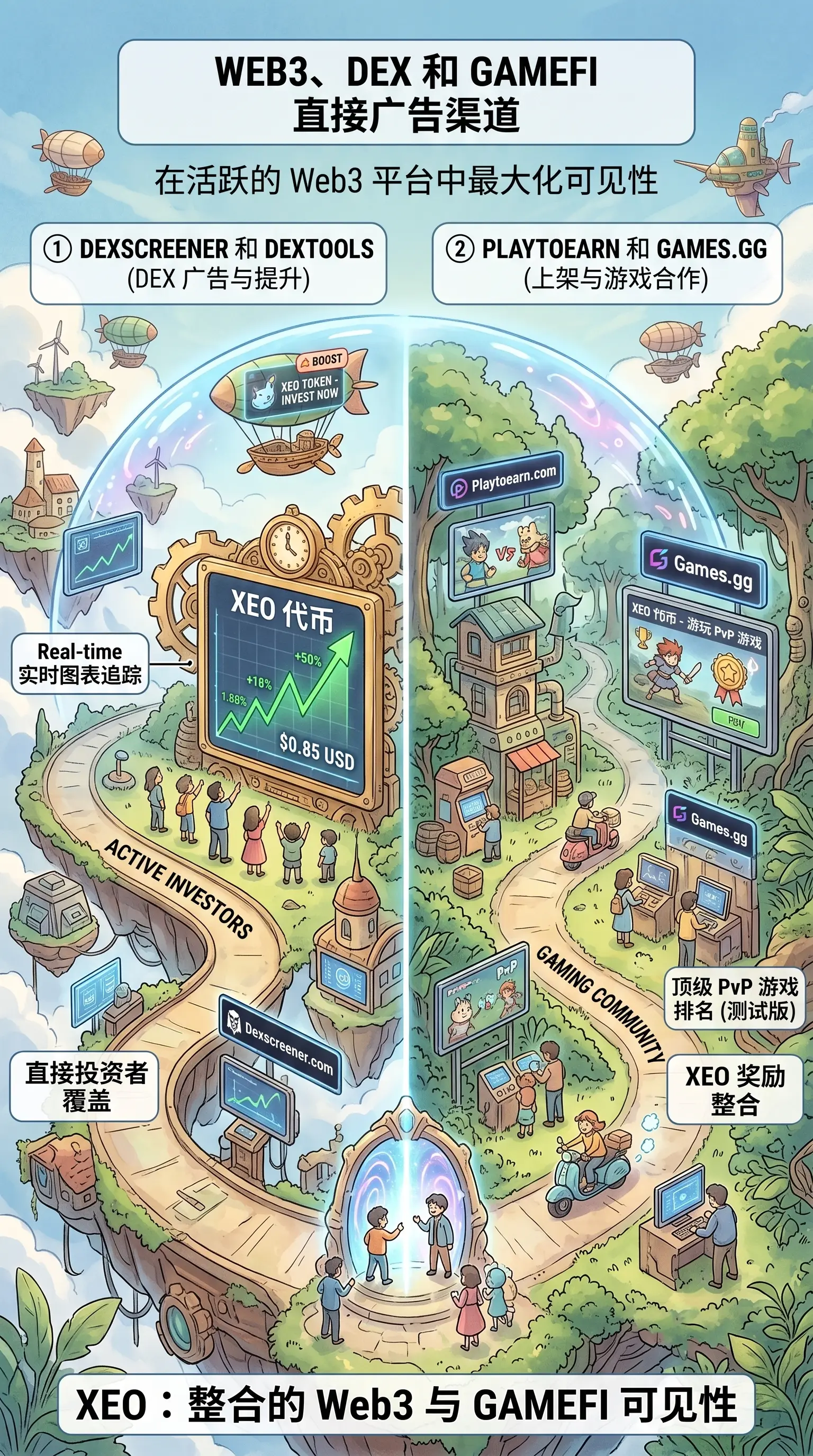 Web3、DEX 与 GameFi 直接广告渠道——Dexscreener、Dextools、Playtoearn 与 Games.gg