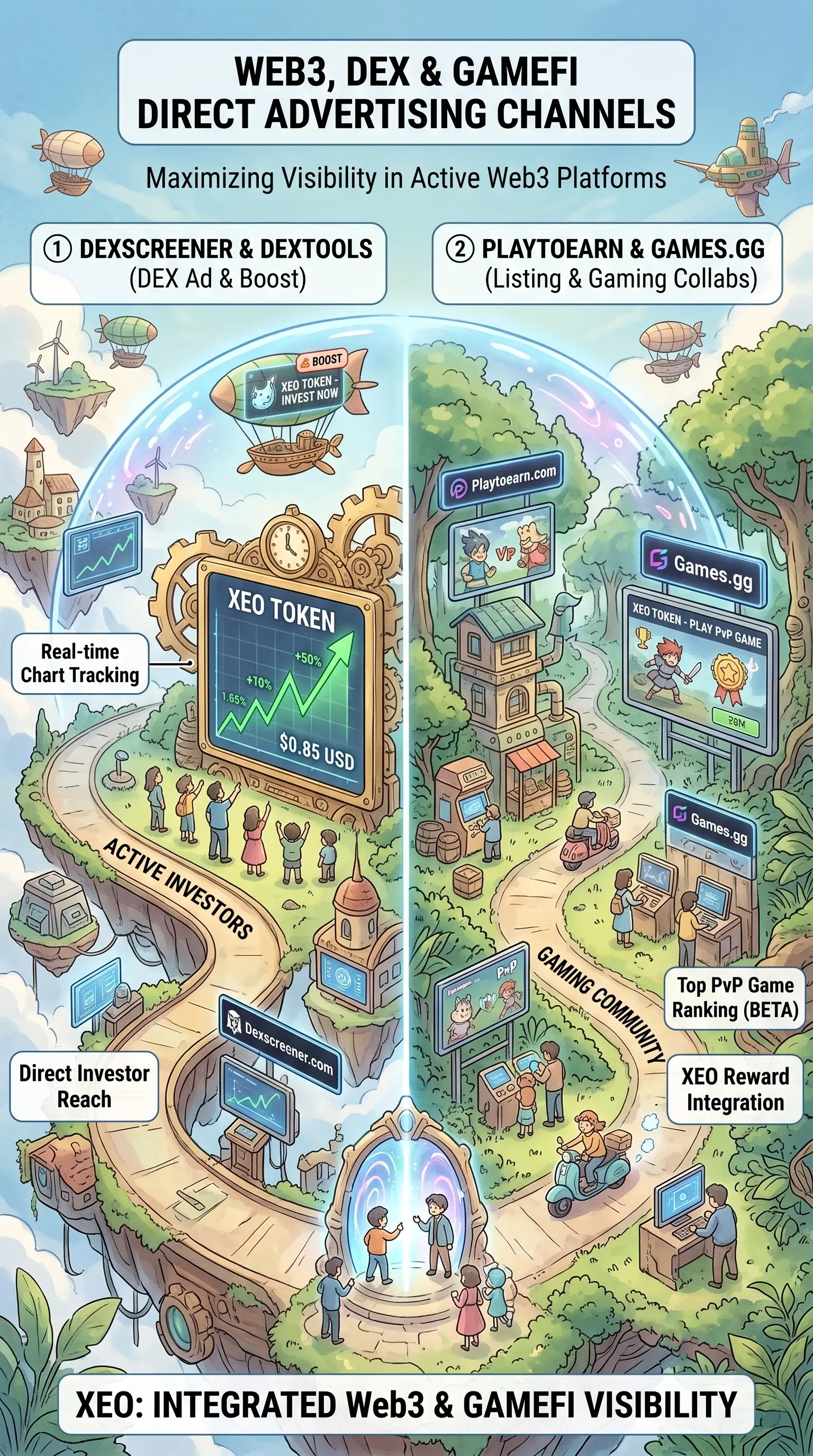 Web3, DEX and GameFi direct advertising channels — Dexscreener, Dextools, Playtoearn and Games.gg